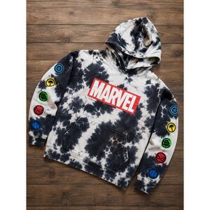 Marvel Tie Dye Hoodie XL Gray Black Spider-Man Avengers Pullover Sweatshirt